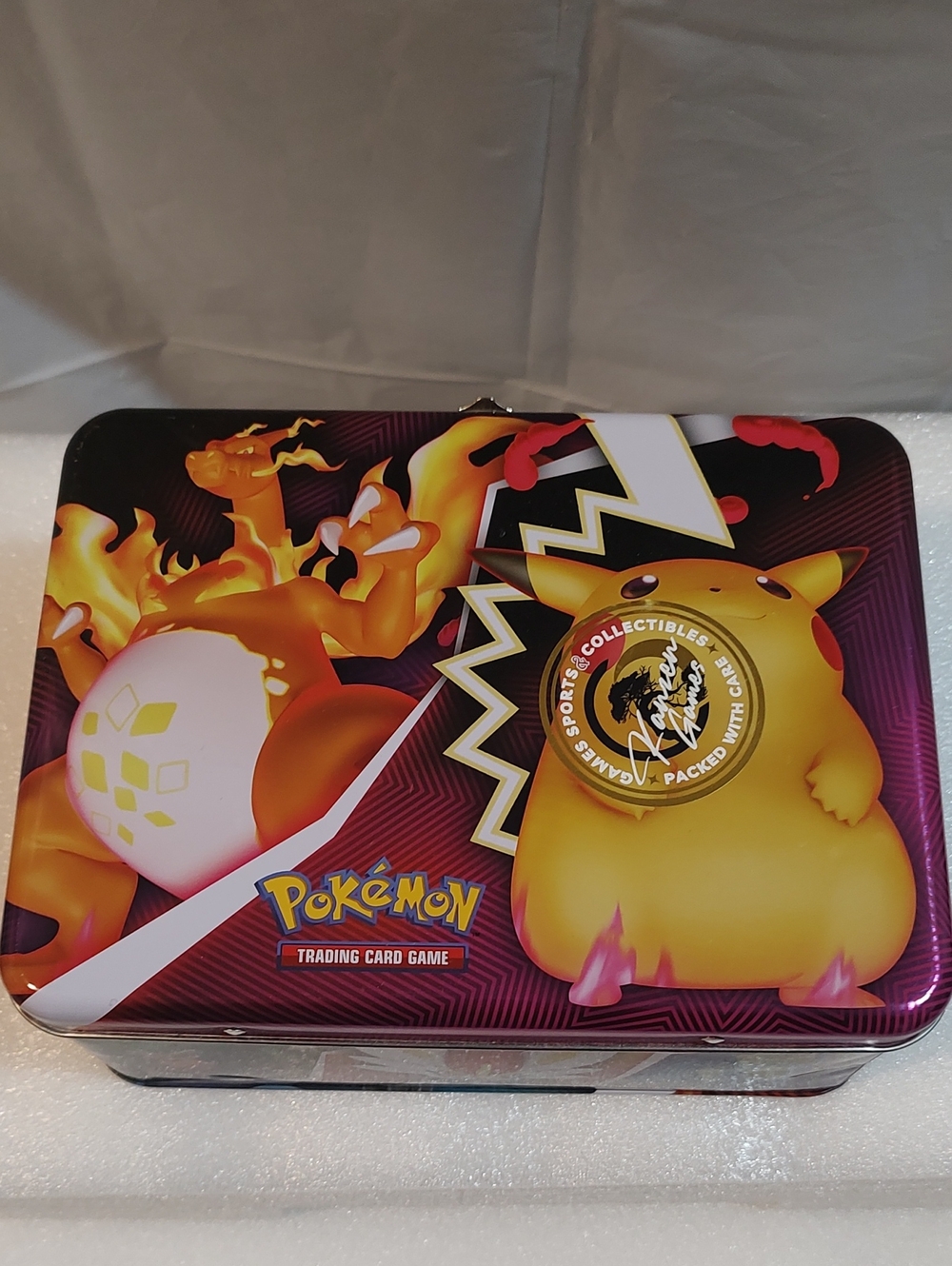 Trading Card Game Tin Lunchbox - Yellow Charizard & Pikachu Design